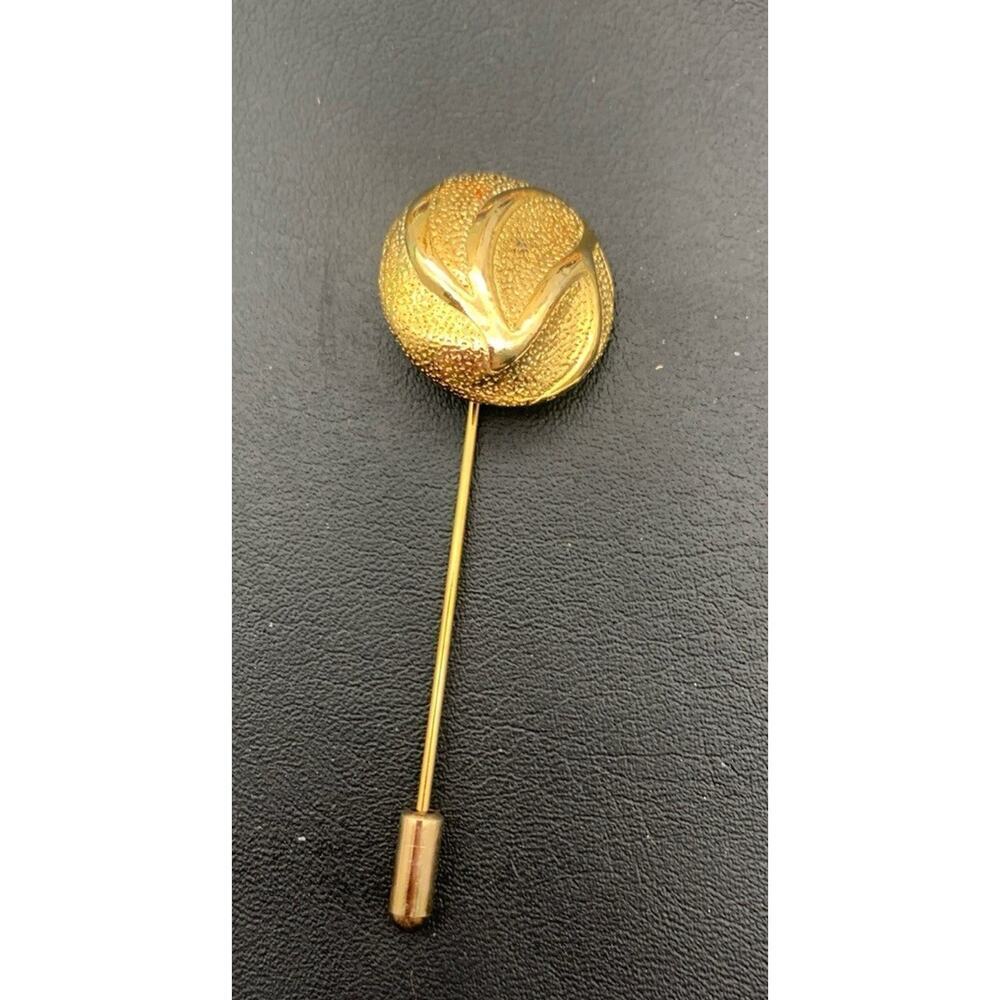 Vintage Textured And Glossy Gold Tone Round Button Shaped Stick Pin